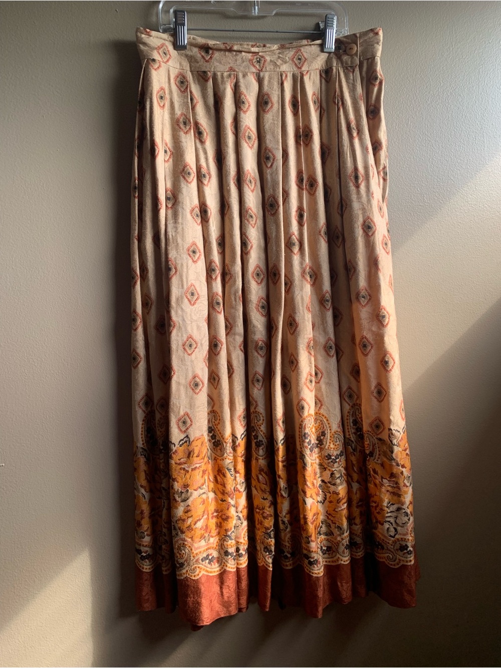 Vintage Cambridge Spirit Bohemian Beige & Mustard Floral Maxi Skirt Size 8